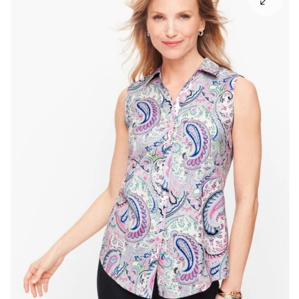 Talbots Paisley Print Wrinkle Free Perfect Shirt Size 16